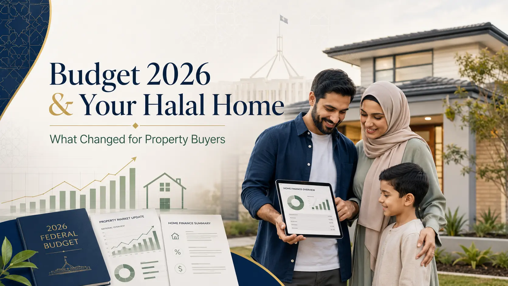 Muslim Australian family reviewing halal home finance after the 2026 Federal Budget property changes.